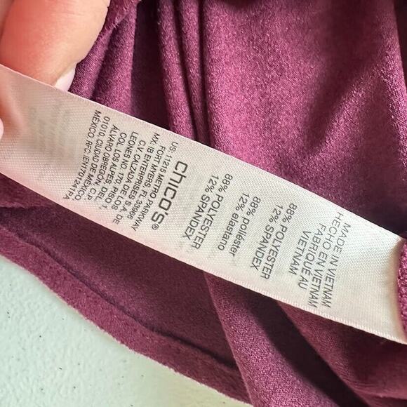 Chico’s Plum Purple Faux Suede Ruffle Button Shirt Long Sleeve Top Size 1 Medium - Picture 9 of 9